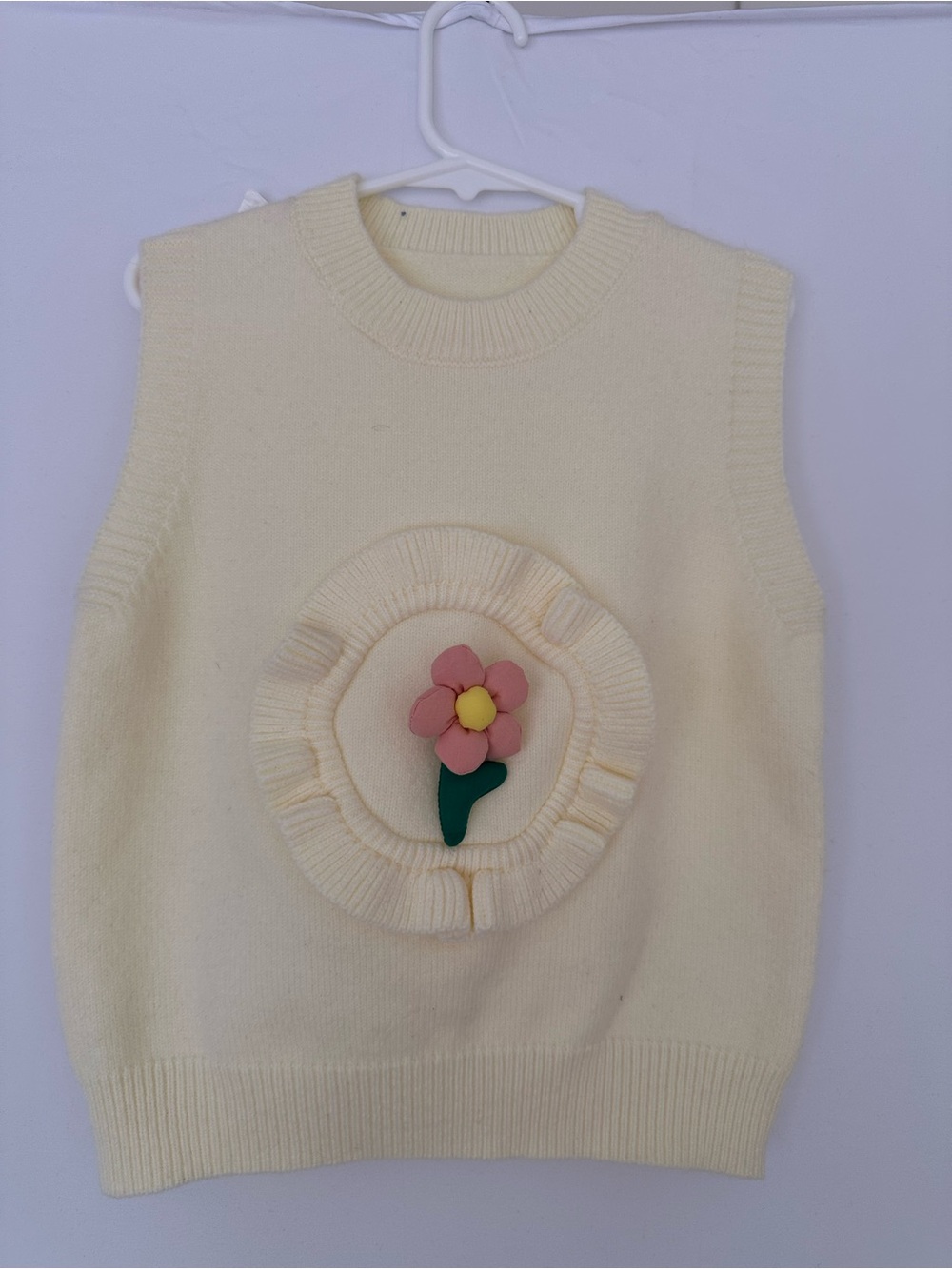 Kids Cream Flower Applique Knit Vest
